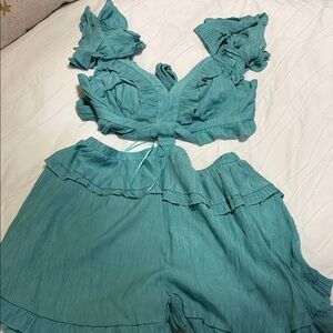 Teal Ruffled romper